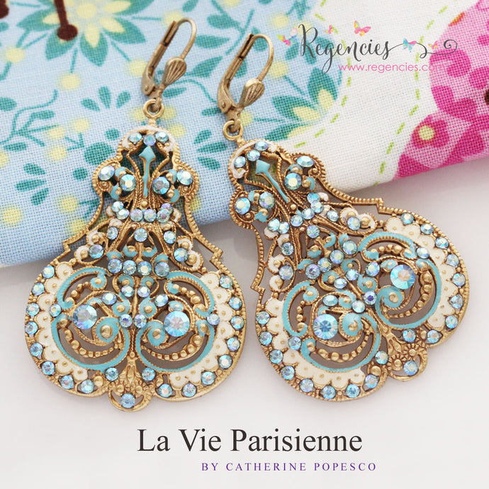 NEW! La Vie Parisienne by Catherine Popesco French Enamel Swarovski Earrings
