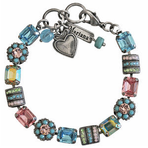 Mariana "Summer Fun" Silver Plated Baguette Rectangle Floral Crystal Bracelet, 4099 3711