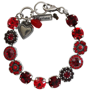Mariana "Lady in Red" Silver Plated Lovable Mixed Element Crystal Bracelet, 4045/1 1070