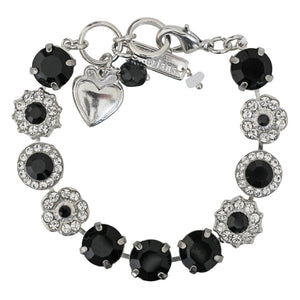 Mariana "Checkmate" Rhodium Plated Lovable Rosette Crystal Bracelet, Black Clear 4084 280-1ro