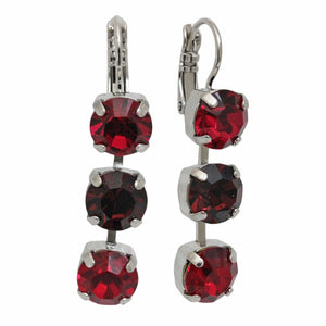 Mariana "Lady in Red" Rhodium Plated Three Stone Crystal Earrings, 1440/1 1070ro