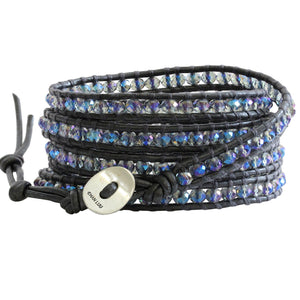 Chan Luu Crystal Denim Gunmetal Leather Wrap Bracelet BS-3469