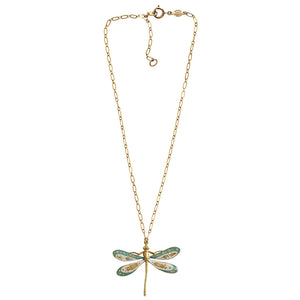 Catherine Popesco 14k Gold Plated Dragonfly Enamel Necklace, 904G Blue White