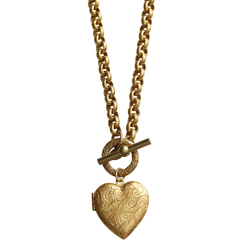 Catherine Popesco 14k Gold Plated Heart Locket Toggle Necklace, 16.5