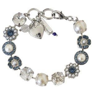 Mariana "Blue Denim Pearl" Rhodium Plated Lovable Rosette Crystal Bracelet, 4084 139-1ro