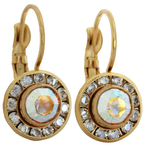 Liz Palacios 14k Gold Plated Small Round Disc Swarovski Crystal Earrings, BSE-6 Moonlight AB