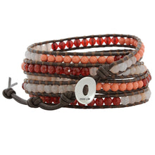 Chan Luu Coral Orange Red Mix on Brown Leather Wrap Bracelet BS-2259