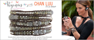 CHAN LUU Graduated Labradorite and Silver Leather Wrap Bracelet as worn by actress Gabrielle Anwar of "Burn Notice"!