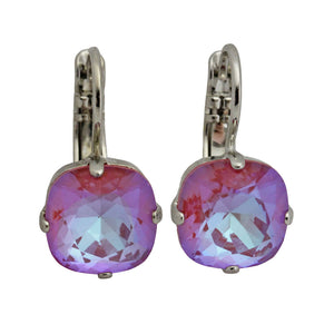 Mariana "Sun-Kissed Blush" Rhodium Plated Small Cushion Cut Crystal Earrings, 1470/1 168ro