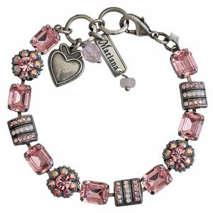 Mariana "Pretty in Pink" Silver Plated Baguette Rectangle Floral Crystal Bracelet, 4099 2230