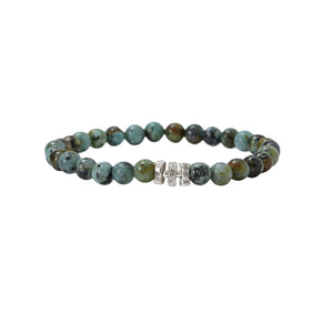 Chan Luu Sterling Silver African Turquoise Beaded Etched Stretch Bracelet