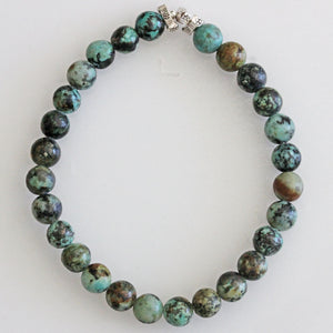 Chan Luu Sterling Silver African Turquoise Beaded Etched Stretch Bracelet