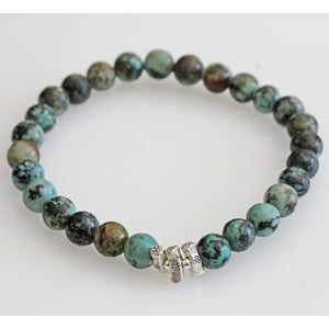 Chan Luu Sterling Silver African Turquoise Beaded Etched Stretch Bracelet