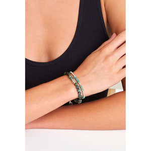 Chan Luu Sterling Silver African Turquoise Beaded Etched Stretch Bracelet