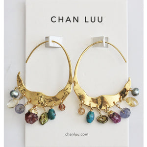 Chan Luu Crescent Multi Stone Mix Gold Plated Hoop Earrings