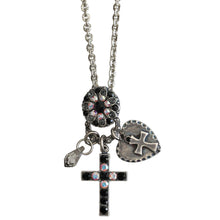 Mariana "Tuxedo" Silver Plated Cross Charms Pendant Crystal Necklace, 52021/3 3701