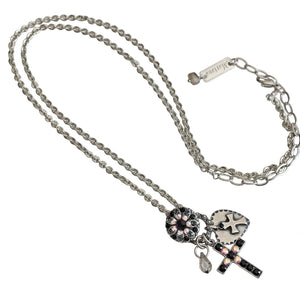 Mariana "Tuxedo" Silver Plated Cross Charms Pendant Crystal Necklace, 52021/3 3701