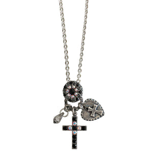 Mariana "Tuxedo" Silver Plated Cross Charms Pendant Crystal Necklace, 52021/3 3701