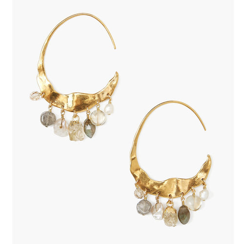Chan Luu Crescent Cream Pearl and Citrine Mix Gold Plated Hoop Earrings