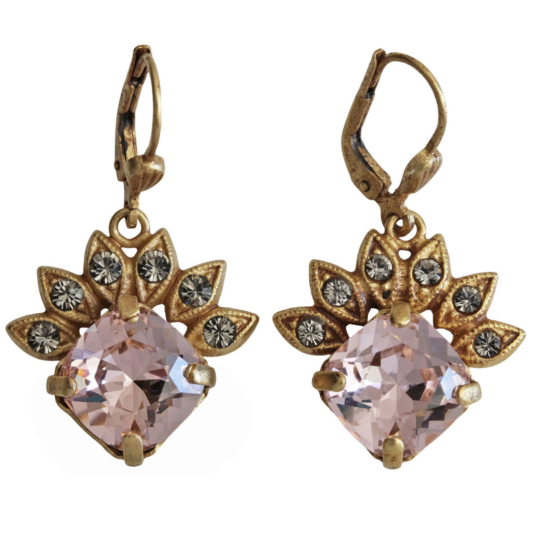 Catherine Popesco 14k Gold Plated Crown Crystal Earrings, 6554G Blush Pink