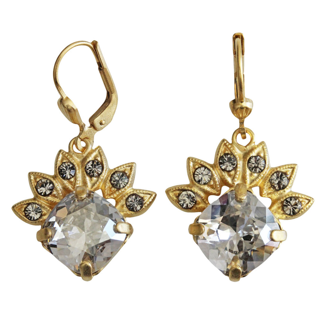 Catherine Popesco 14k Gold Plated Crown Crystal Earrings, 6554G Shade