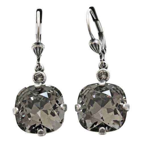 Catherine Popesco Sterling Silver Plated Crystal Round Earrings, 6556 Black Diamond * Limited Edition *