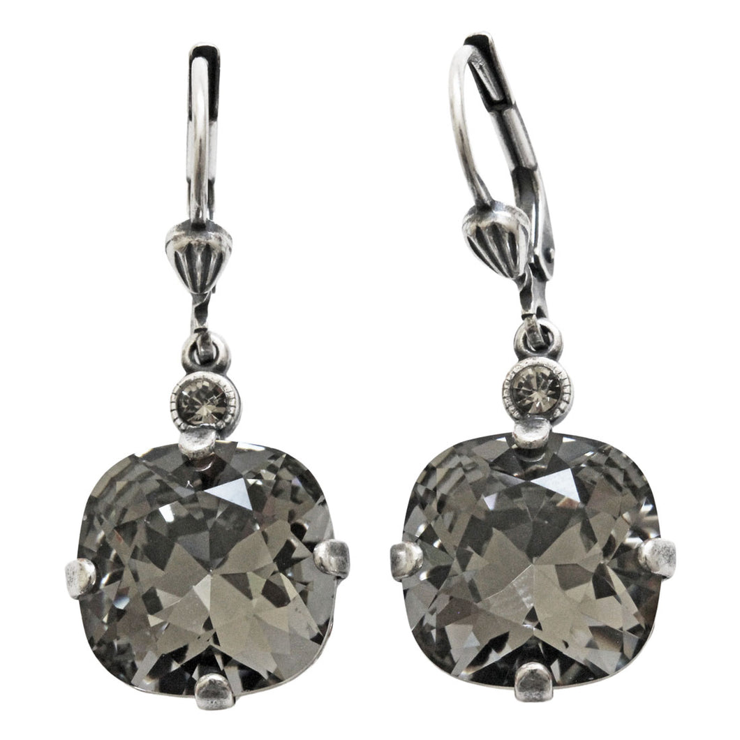 Catherine Popesco Sterling Silver Plated Crystal Round Earrings, 6556 Black Diamond * Limited Edition *