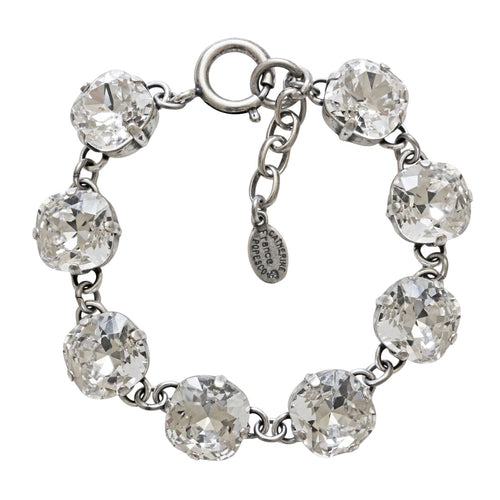 Catherine Popesco Sterling Silver Plated Crystal Round Bracelet, 1696 Clear Crystal