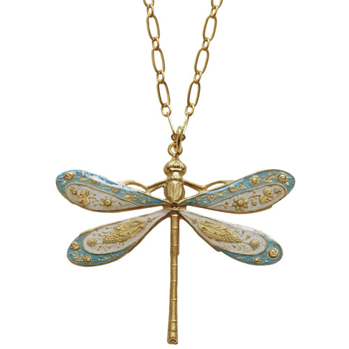 Catherine Popesco 14k Gold Plated Dragonfly Enamel Necklace, 904G Blue White
