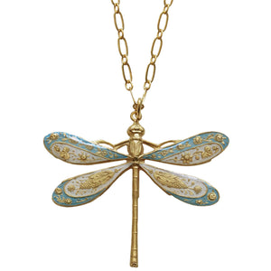Catherine Popesco 14k Gold Plated Dragonfly Enamel Necklace, 904G Blue White