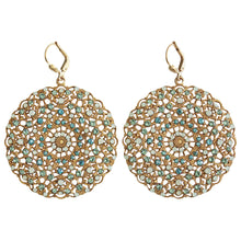 Catherine Popesco 14k Gold Plated Filigree Round Large Lace Medallion Earrings, 9702BG Pacific Opal