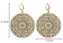 Catherine Popesco 14k Gold Plated Filigree Round Large Lace Medallion Earrings, 9702BG Pacific Opal
