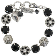 Mariana "Checkmate" Rhodium Plated Filigree Floral Mosaic Statement Crystal Bracelet, Black Clear 4213 280-1ro
