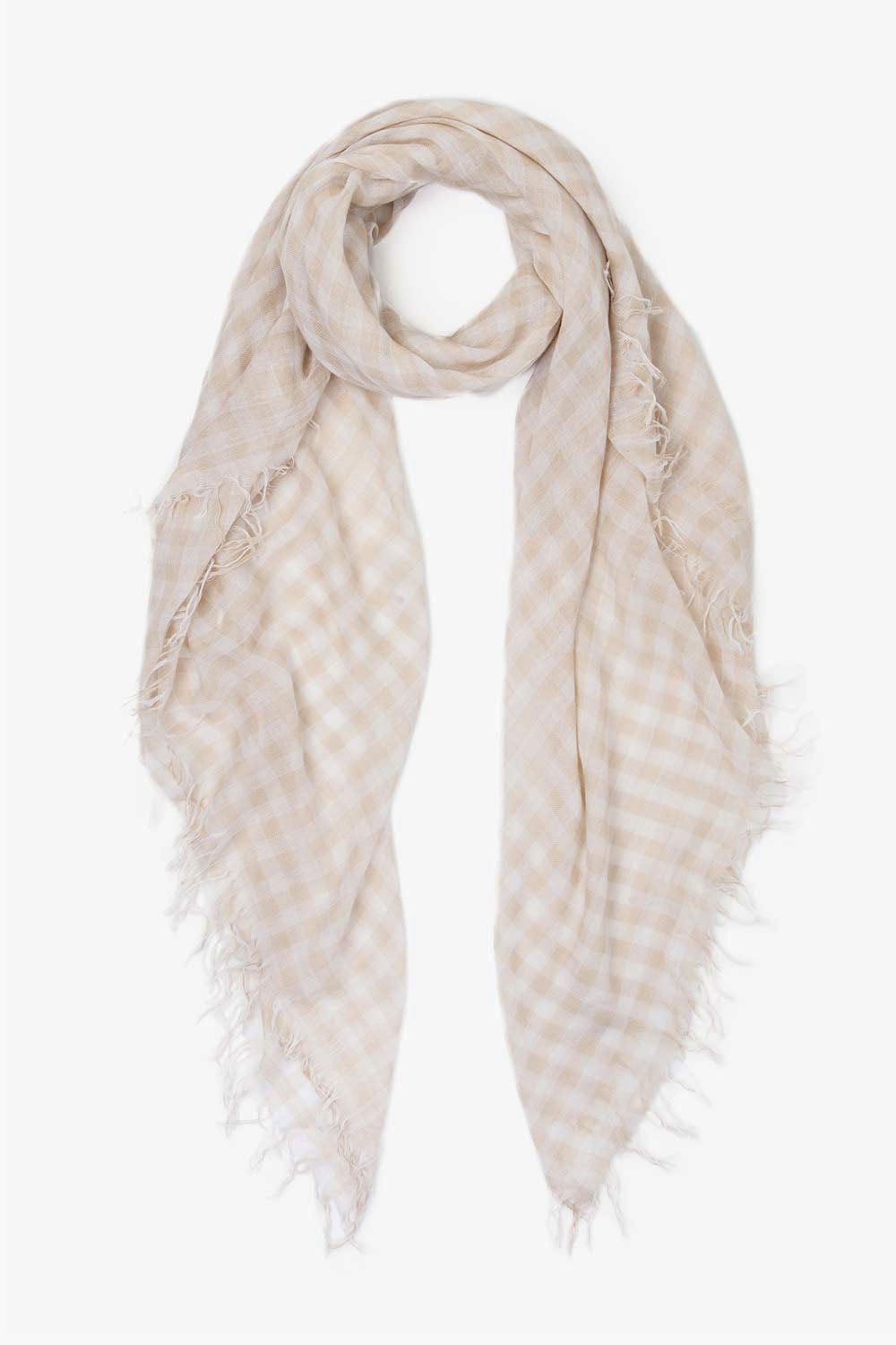 Chan Luu Cashmere and Silk Scarf Wrap - Gingham Moonlight White BRH-SC-441