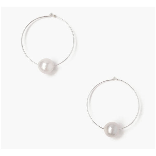 Chan Luu Sterling Silver White Freshwater Cultured Pearl Med Hoop Earrings