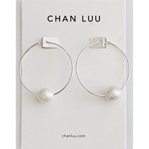 Chan Luu Sterling Silver White Freshwater Cultured Pearl Med Hoop Earrings
