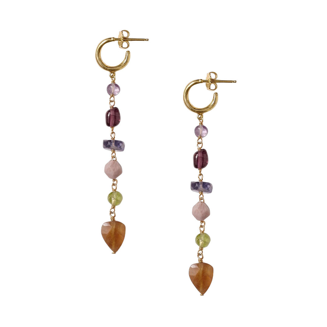 Chan Luu Rahel Tiered Multi Mix Stones Dangle Gold Plated Earrings