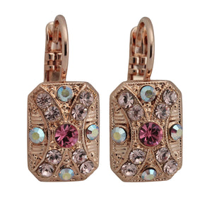 Mariana "Flamingo" Rose Gold Plated Rectangle Art Deco Crystal Earrings, 1080/2 319rg