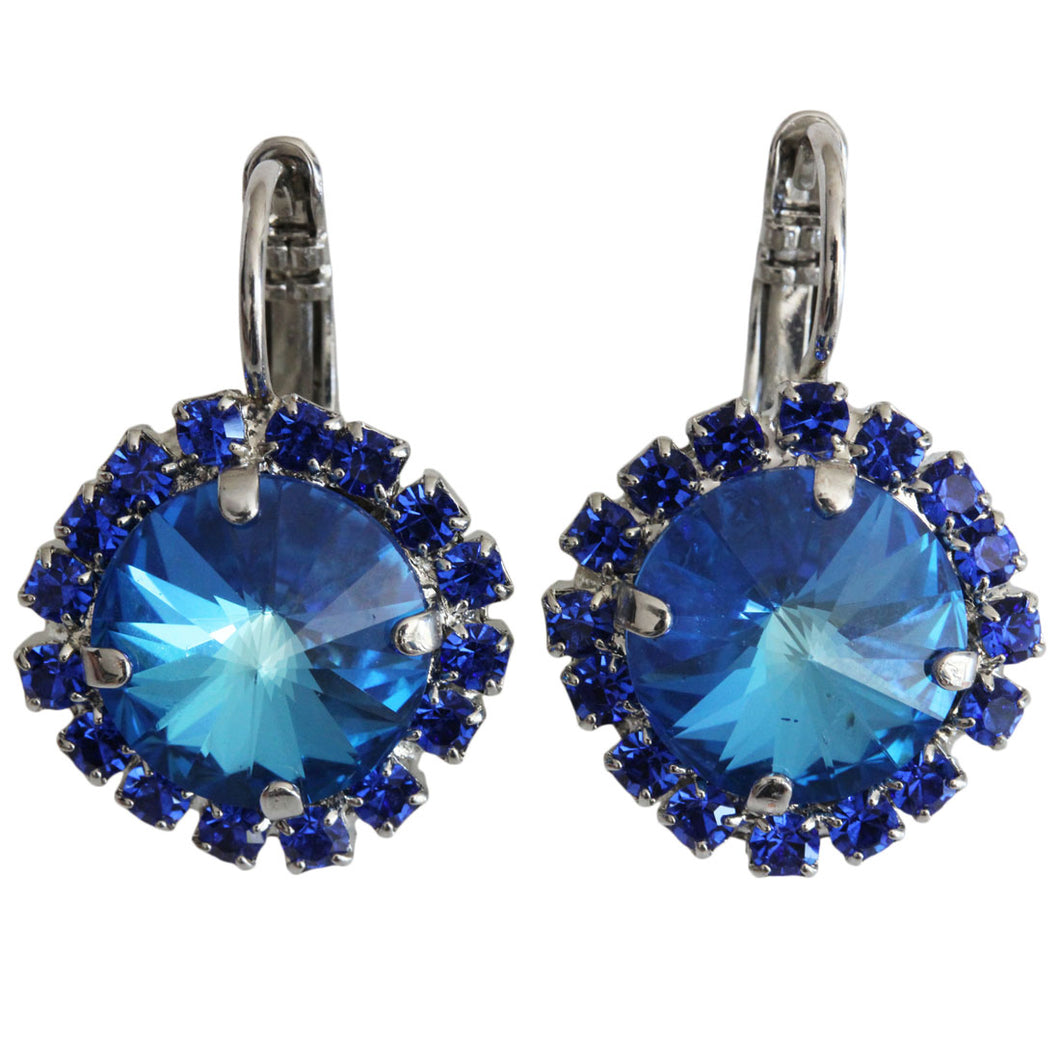 Mariana Rhodium Plated Rivoli Cushion Statement Crystal Earrings, Sun-Kissed Capri Royal Blue 1137/1R 206167-RO