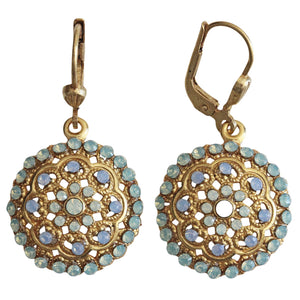 Catherine Popesco 14k Gold Plated Round Floral Crystal Earrings, 9748G Pacific Blue Mix