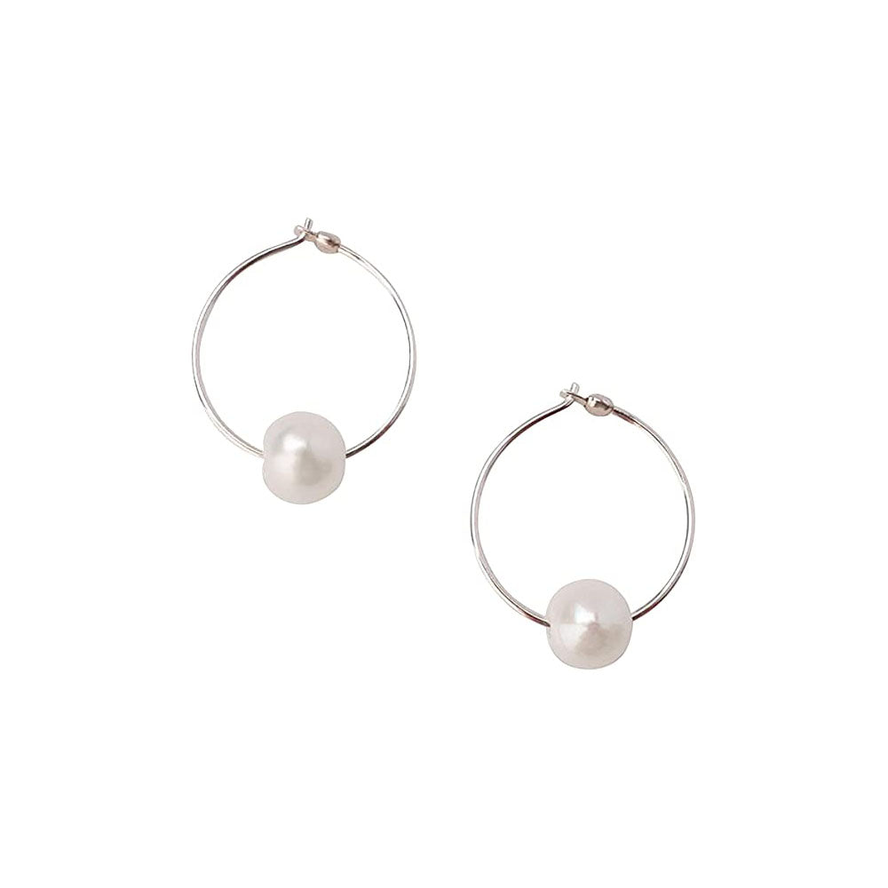Chan Luu Sterling Silver White Freshwater Cultured Pearl Small Hoop Earrings