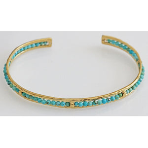 Chan Luu Gold Plated Turquoise Beaded Sedona Thin Cuff Bracelet