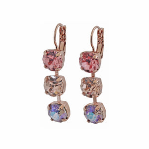 Mariana "Flamingo" Rose Gold Plated Three Stone Crystal Earrings, 1440/1 319rg