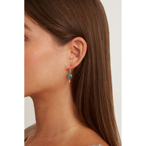 Chan Luu Gold Plated Round Turquoise and Pearl Drop Earrings
