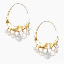 Chan Luu Crescent White Pearl Gold Plated Hoop Earrings