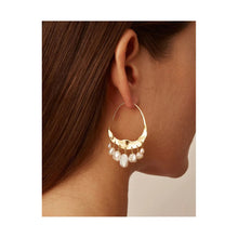 Chan Luu Crescent White Pearl Gold Plated Hoop Earrings