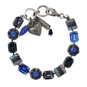 Mariana "Electra" Silver Plated Baguette Rectangle Floral Crystal Bracelet, 4099 1026