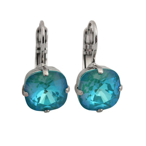 Mariana "Sun-Kissed Lagoon" Rhodium Plated Small Cushion Cut Crystal Earrings, 1470/1 142ro