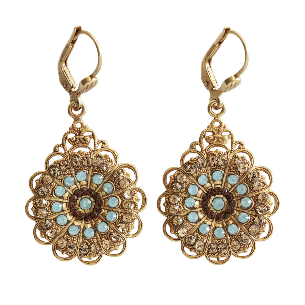 Catherine Popesco 14k Gold Plated Filigree Drop Crystal Earrings, 9844G Pacific Blue Colorado