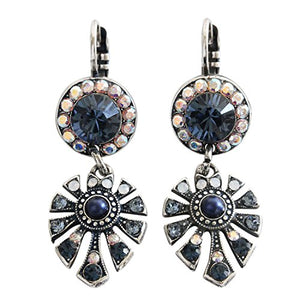Mariana "Mood Indigo" Silver Plated Monstera Leaf Dangle Crystal Earrings, 1514/3 1069